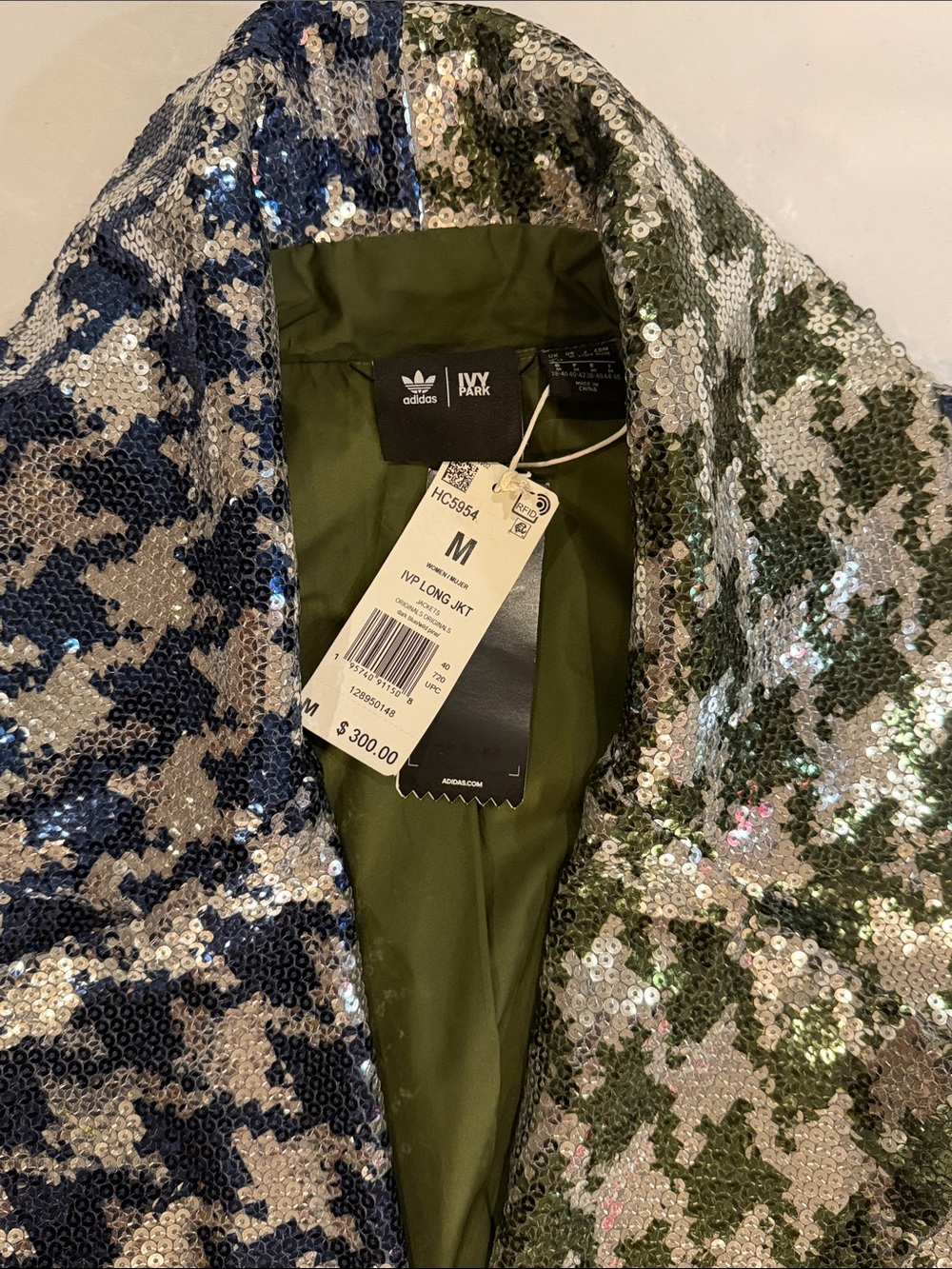 Adidas Ivy Park Green and Blue Sequin Jacket Trench